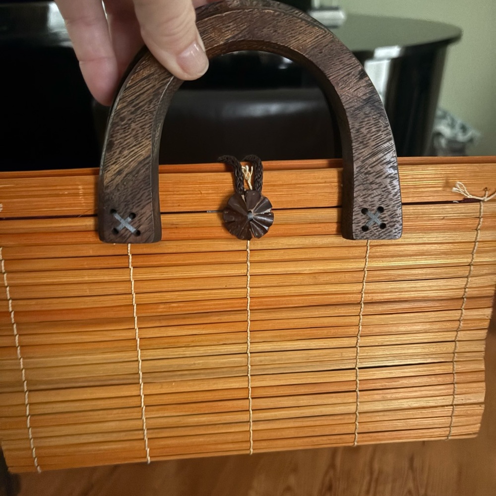 Bamboo Purse hand bag wood lined 12 x 8 wood handles